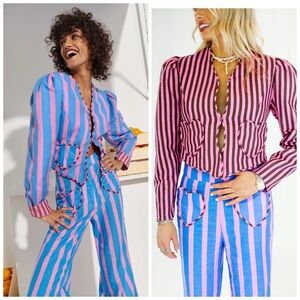 CeliaB‎ Cristina Jacket Top Striped Pink & Blue Medium Hearts Reversible